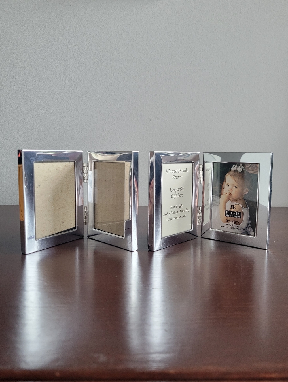 Burnes Of Boston Y2K Silver Hinged Double Picture Frames, 2.5" x 3.5" - Set of 2